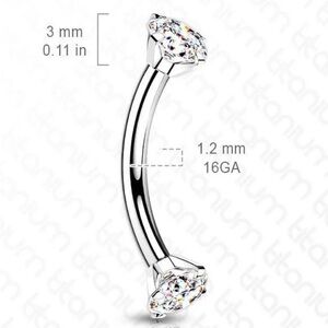16G Implant Grade Titanium White Cz Curved Barbell